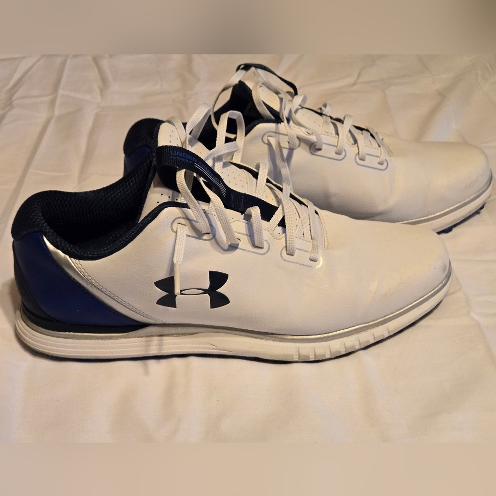 Under Armour Men's White and Navy Golf Shoes, Size 12
